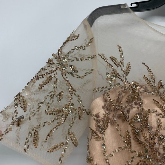 Mac Duggal Dress 79317 Champagne Embellished Illusion Gown NWT - Picture 6 of 16
